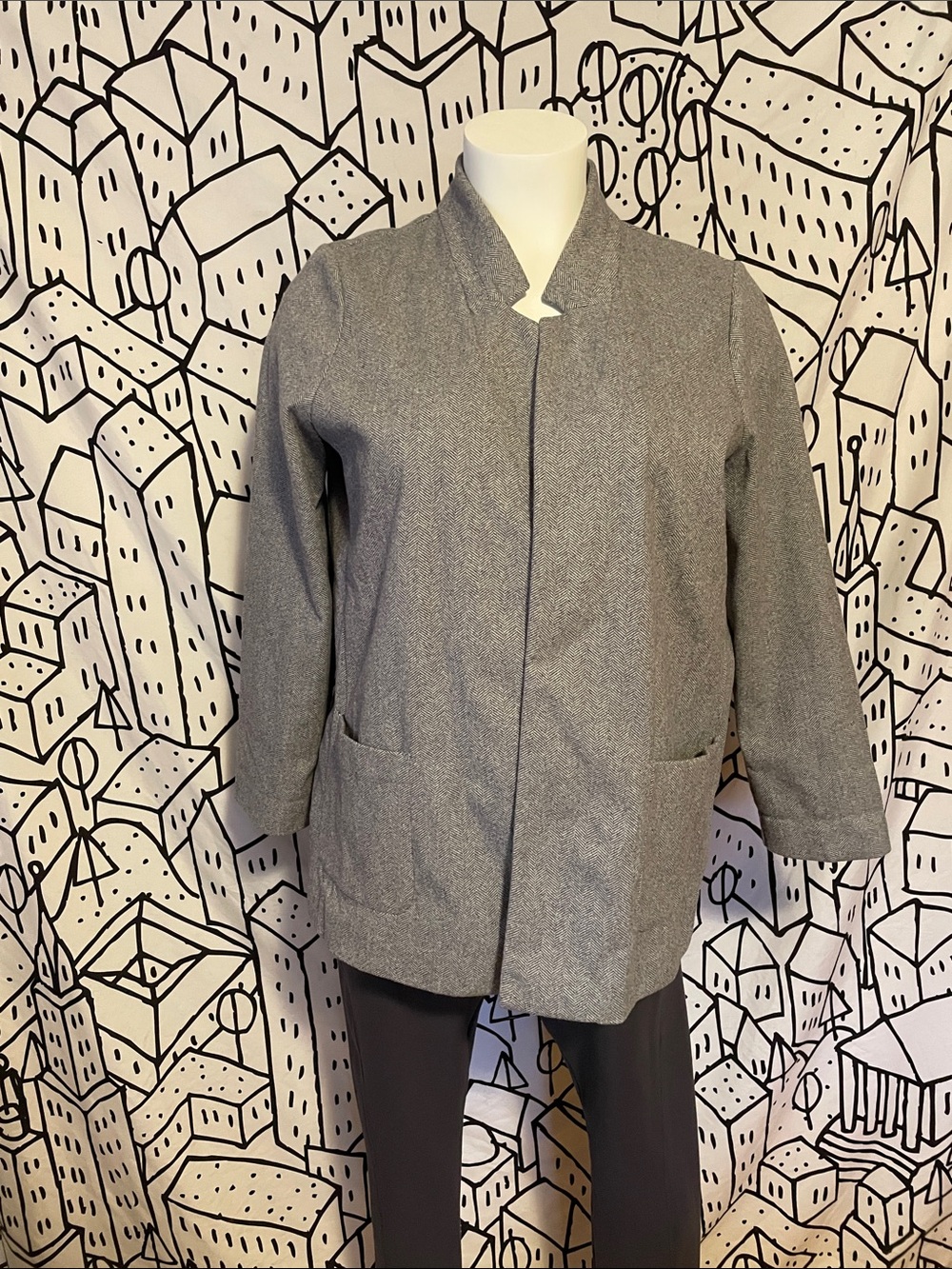 Simply Vera Vera Wang Gray Open-Front Blazer Jacket w pockets